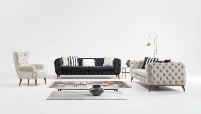 Sillón de 1 plaza Blanco Sala de estar Textil Diseño Chesterfield Sillón orejero