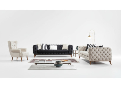 Sillón de 1 plaza Blanco Sala de estar Textil Diseño Chesterfield Sillón orejero