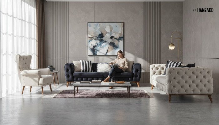 Sofá de 3 plazas Negro Muebles de lujo Chesterfield Sofá cama 3 plazas