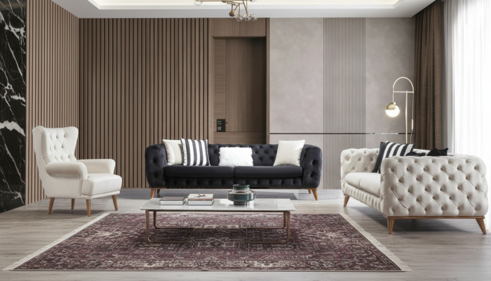 Sofá de 3 plazas Negro Muebles de lujo Chesterfield Sofá cama 3 plazas