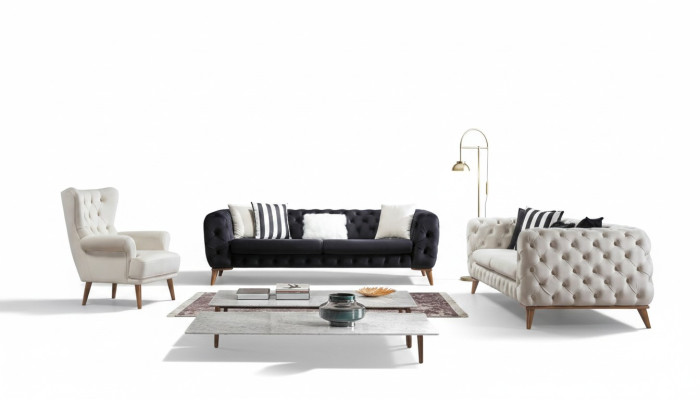 Sofá de 3 plazas Negro Muebles de lujo Chesterfield Sofá cama 3 plazas