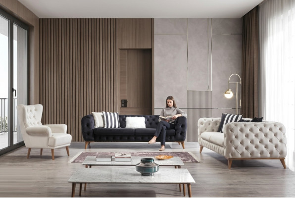 Sofá de 3 plazas blanco muebles de lujo Chesterfield estilo italiano