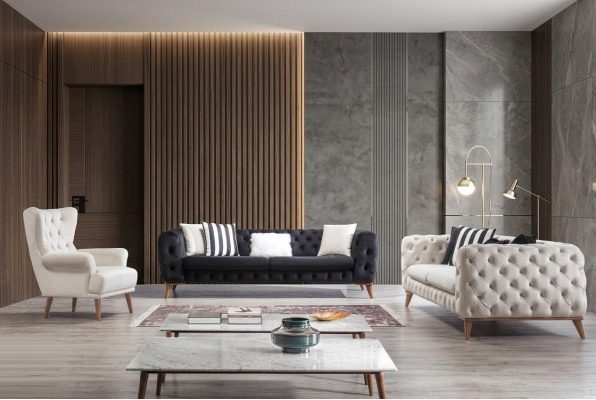 Sofá de 3 plazas blanco muebles de lujo Chesterfield estilo italiano