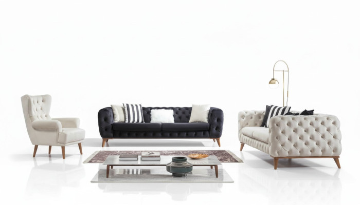 Sofá de 3 plazas blanco muebles de lujo Chesterfield estilo italiano