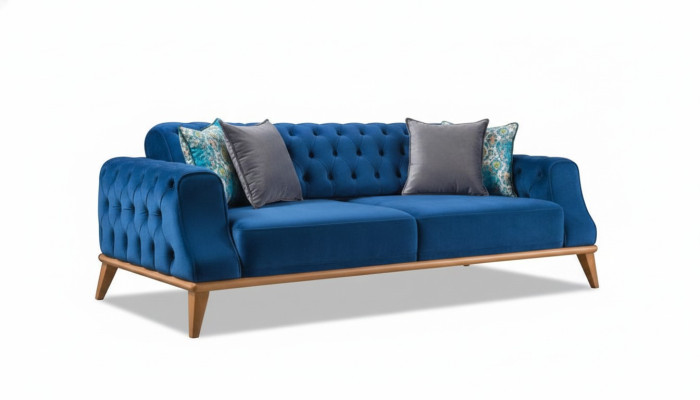 Sofá de 3 plazas azul estilo Chesterfield clásico elegante para la sala de estar.