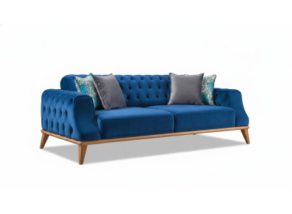 Sofá de 3 plazas azul estilo Chesterfield clásico elegante para la sala de estar.