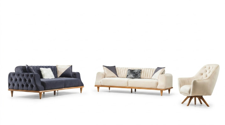 Sillón beige de 1 plaza para salón, diseño clásico Chesterfield.