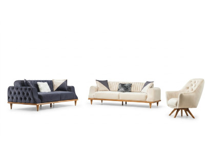 Sillón beige de 1 plaza para salón, diseño clásico Chesterfield.