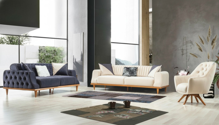 Sofá de 3 plazas beige Sala de estar Diseño elegante Estilo italiano Chesterfield