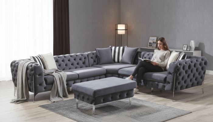 Taburete Azul Sala de estar Chesterfield Mueble elegante Estilo Italiano