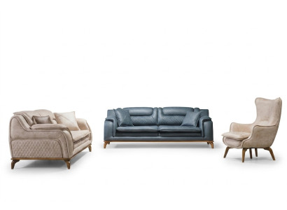 Sofá de 3 plazas + 3 plazas + 1 plazas en azul, sillón de lujo de cuero, sofá, muebles de estilo occidental.