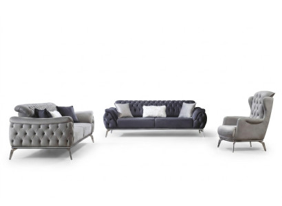 Conjunto de sofás 3+3+1 plazas azul Sillón Lujo Chesterfield Decoración