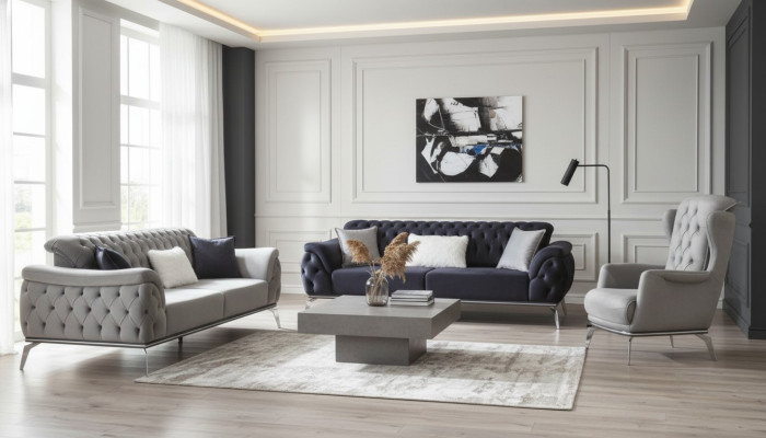 Sofá Chesterfield de tres plazas de lujo para amueblar.