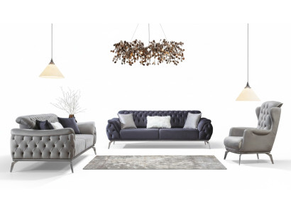Sofá azul de 3 plazas para sala de estar, diseño de lujo Chesterfield italiano.