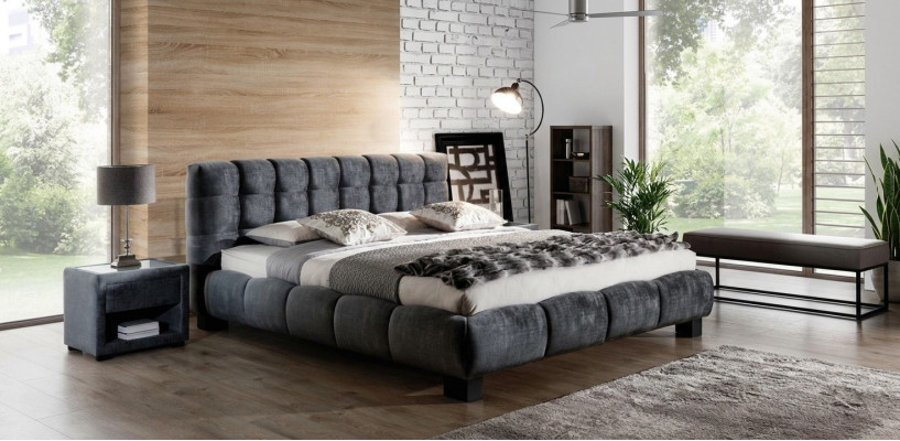Cama gris Dormitorio Muebles Textil Diseño 160x200cm Camas Terciopelo