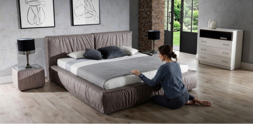 Cama marrón dormitorio madera muebles textil estilo clásico Art déco.