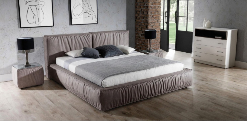 Cama marrón dormitorio madera muebles textil estilo clásico Art déco.