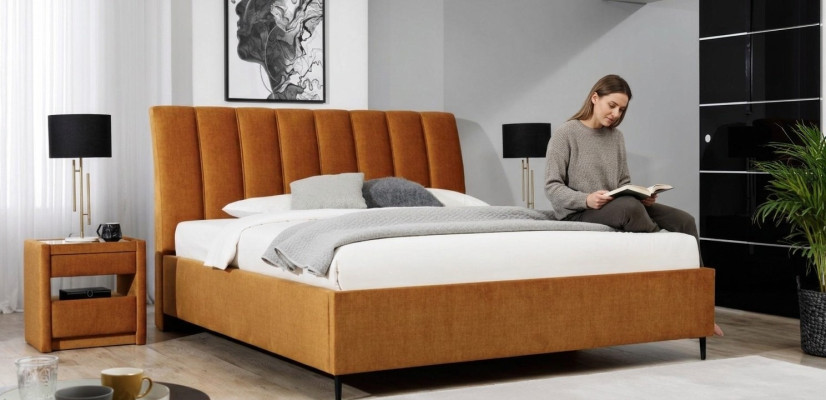 Cama Naranja Dormitorio Tapicería Muebles Textiles Estilo Moderno Camas