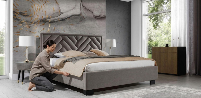 Cama tapizada Muebles de dormitorio Camas marrón topo 200x200cm Terciopelo