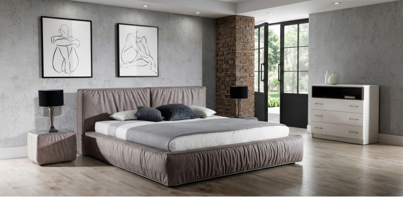 Set de dormitorio marrón cama mesita de noche Diseño elegante Moderno Muebles de madera 3 piezas