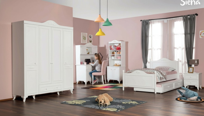 Set de habitación infantil Blanco Elegante diseño de escritorio Librería Muebles de madera Nuevo