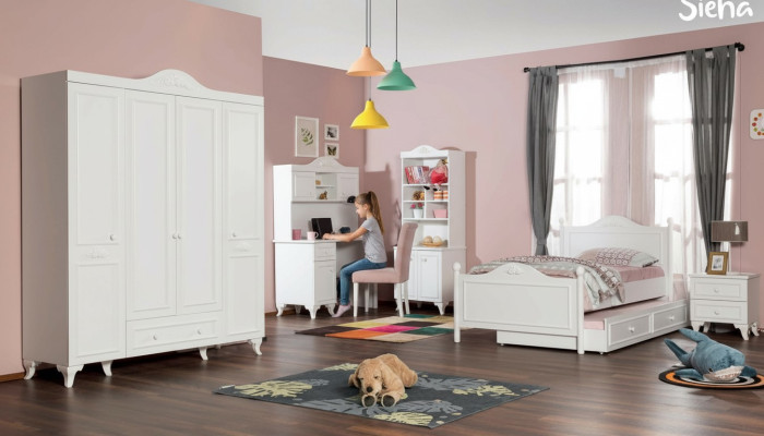 Sala infantil de madera Dormitorio juvenil Cama Mesita de noche Diseño moderno Muebles Nuevos 2 piezas.