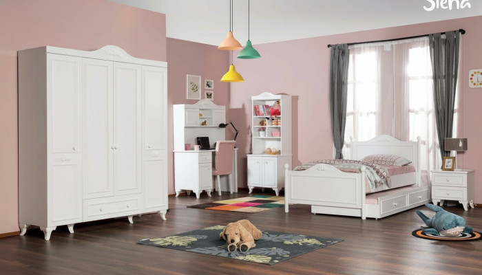Sala infantil de madera Dormitorio juvenil Cama Mesita de noche Diseño moderno Muebles Nuevos 2 piezas.