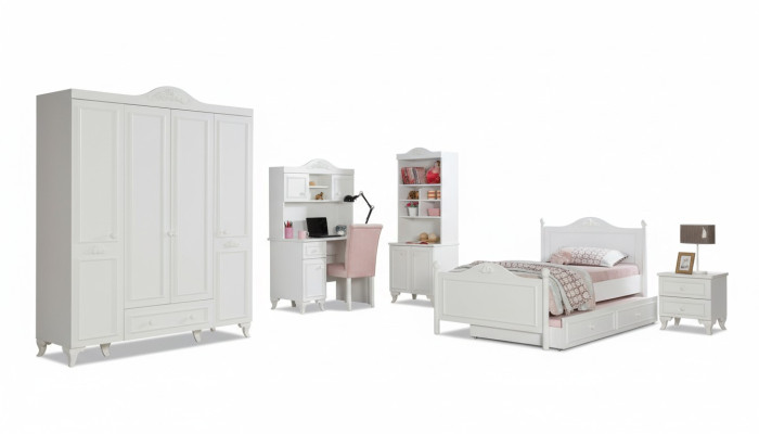 Sala infantil de madera Dormitorio juvenil Cama Mesita de noche Diseño moderno Muebles Nuevos 2 piezas.