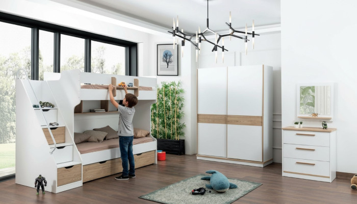 Litera litera tocador espejo dormitorio espejo muebles armario 4 piezas.