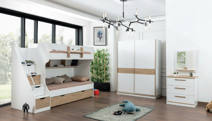 Litera litera tocador espejo dormitorio espejo muebles armario 4 piezas.
