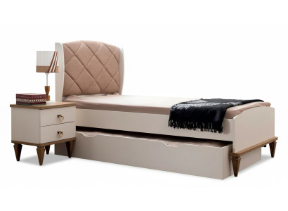 Set de habitación para niños beige cama de niño mesa de noche habitación juvenil diseño moderno nuevo 2 partes.