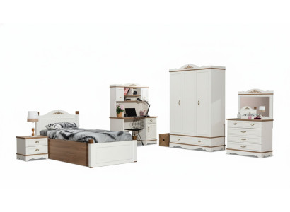 Clásico conjunto de dormitorio infantil juvenil completo de 5 piezas en madera, nuevo.