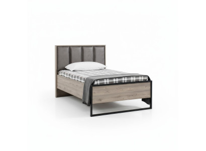 Diseño de loft: cama de dormitorio de madera con cabecero acolchado, nueva estructura de cama.