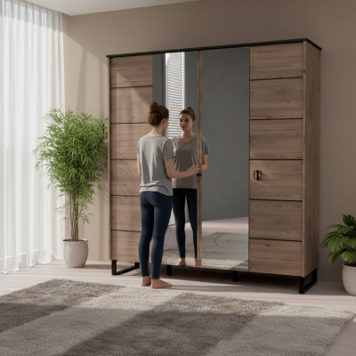 Armario marrón para habitación juvenil, armario de dormitorio infantil, diseño moderno y nuevo.