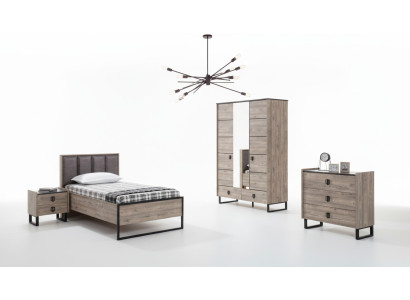 Set de habitación infantil, cama para niños, mesita de noche, armario, cómoda, dormitorio nuevo.