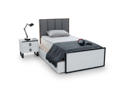 Teeneger Zimmer Jugend Schlafzimmer Möbel Bett + Nachttisch Schwarz Weiß 2tlg.