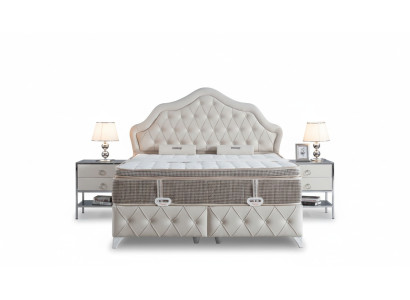 Juego de dormitorio blanco, cama diseño estilo moderno 2 mesitas de noche somier 3 piezas. Nuevo.