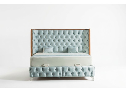 Dormitorio Set Blanco Cama de Metal Estilo Chesterfield de Lujo 2 Mesitas de Noche 3 Piezas.
