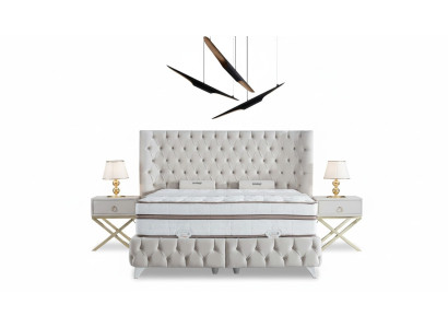 Set de dormitorio blanco Cama boxspring Chesterfield Elegante 2 mesitas de noche 3 piezas.