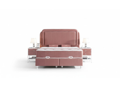 Juego de dormitorio rosa con cama de metal estilo 2 mesitas de noche modernas nuevas de 3 piezas.
