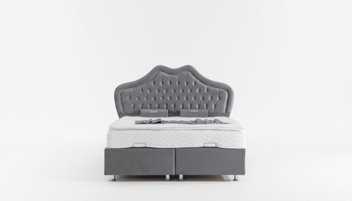 Cama gris cama doble cama estilo caja tela chesterfield 160x200
