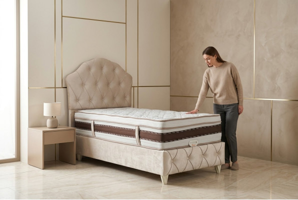 Cama blanca Cama individual Dormitorio Cama tipo box spring Estilo Chesterfield Camas