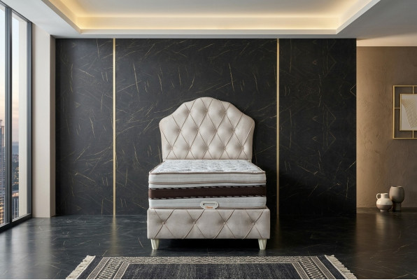 Cama blanca Cama individual Dormitorio Cama tipo box spring Estilo Chesterfield Camas