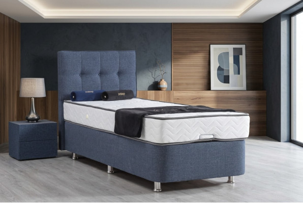 Cama Azul Cama individual de metal Moderna Camas de lujo Cama de tela Chesterfield Nueva