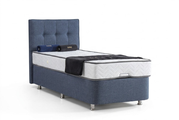 Cama Azul Cama individual de metal Moderna Camas de lujo Cama de tela Chesterfield Nueva