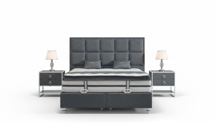 Conjunto de dormitorio gris Cama Diseño Moderno Lujo 2x Mesitas de Noche 3 piezas