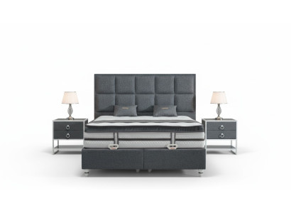 Conjunto de dormitorio gris Cama Diseño Moderno Lujo 2x Mesitas de Noche 3 piezas