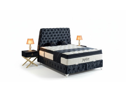 Juego de dormitorio Negro Cama Mesita de noche Chesterfield Muebles de cama de terciopelo de 3 piezas.