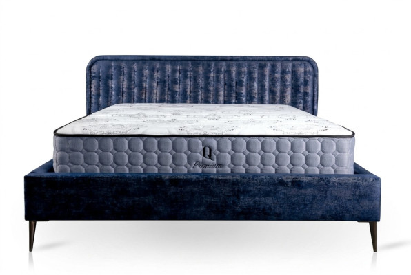 Cama azul Cama doble Dormitorio Madera Muebles Diseño Elegante Tela de tapicería Nueva