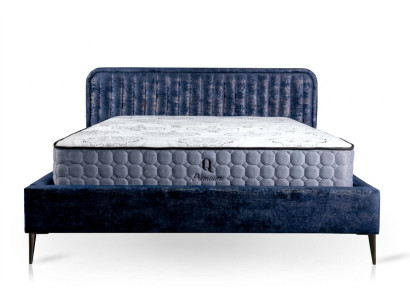 Cama azul Cama doble Dormitorio Madera Muebles Diseño Elegante Tela de tapicería Nueva